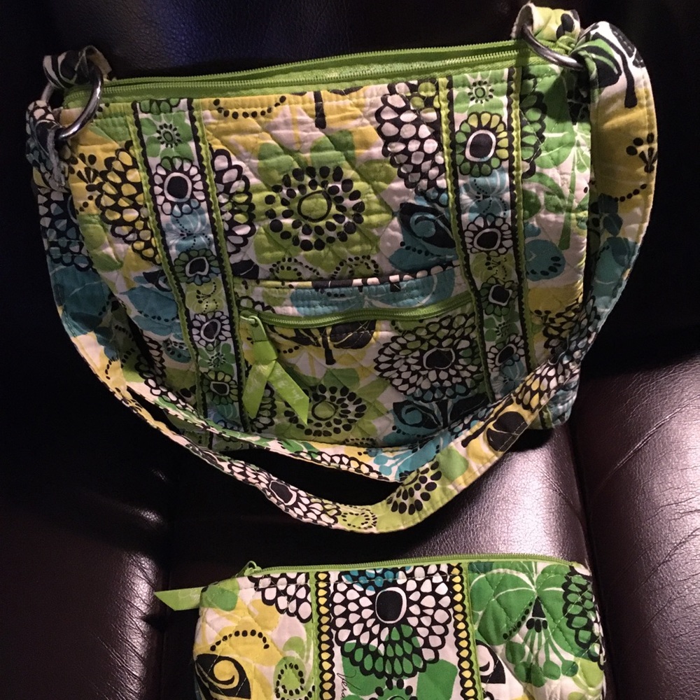 "Lime up". Vera Bradley crossbody bag and pouch.